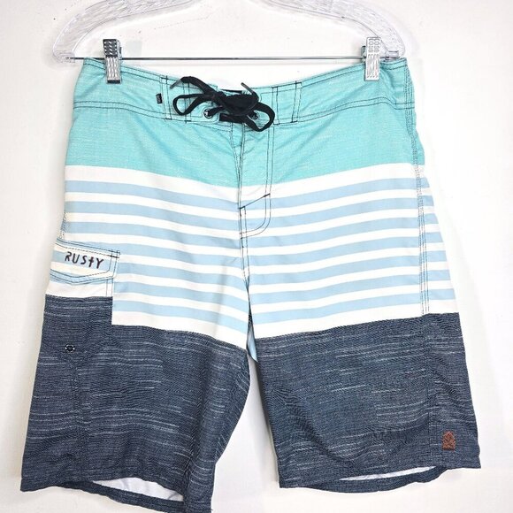 Rusty Teal Grey Striped Board Shorts - Picture 1 of 7